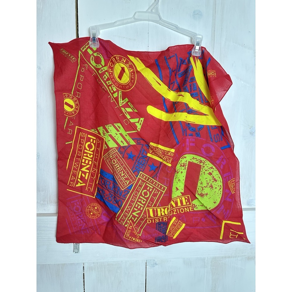 Vintage Symphony‎ Scarf 80s Style Cotton Made In Italy Red Forenza Square 22.5"